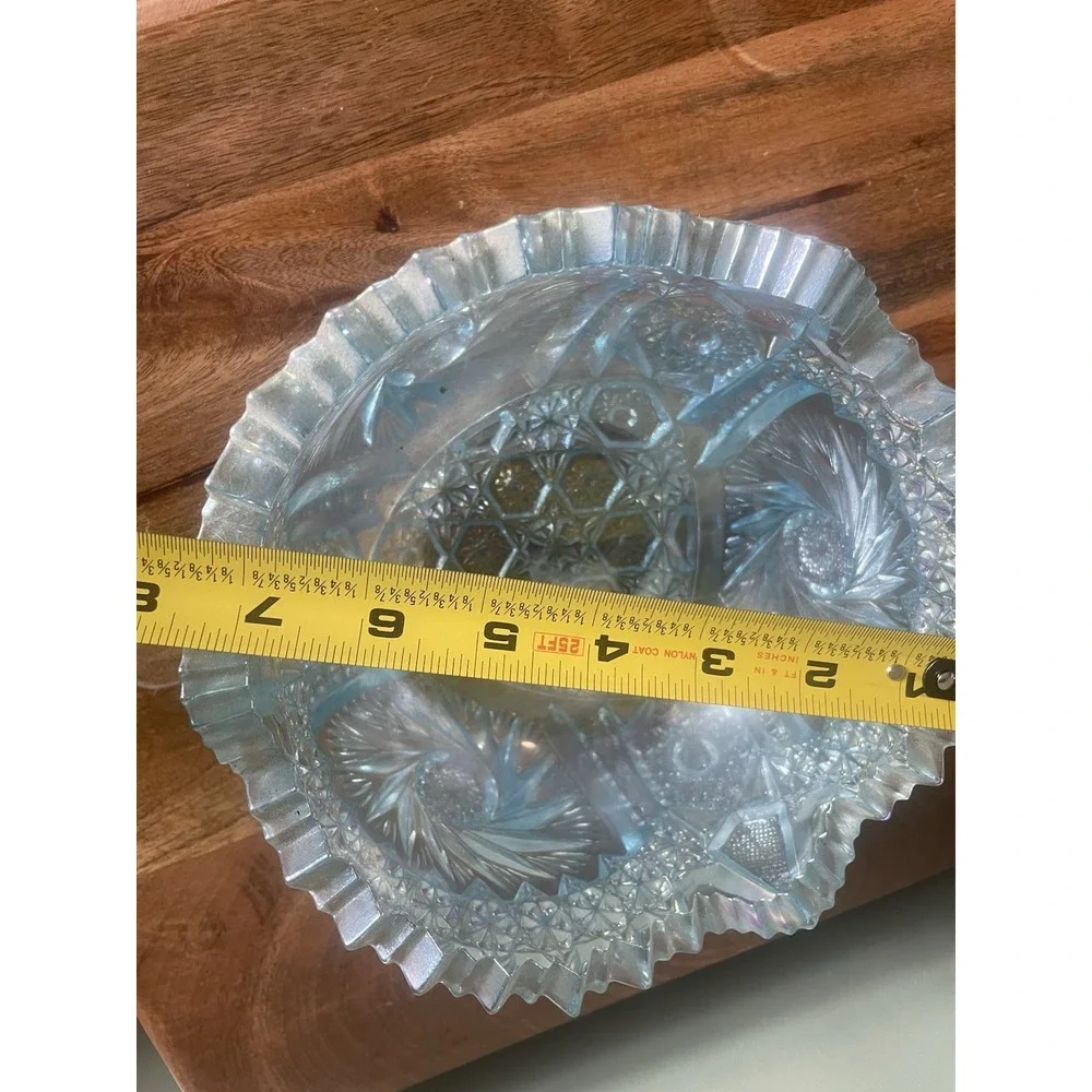 LE Smith Glass Comet in the Stars Light Blue Carnival Glass 7.5